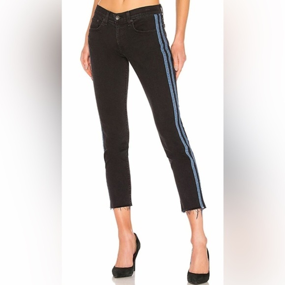 Rag & Bone Dre Track Stripe Ankle Slim Jeans In Stone Black Denim Stripes 24